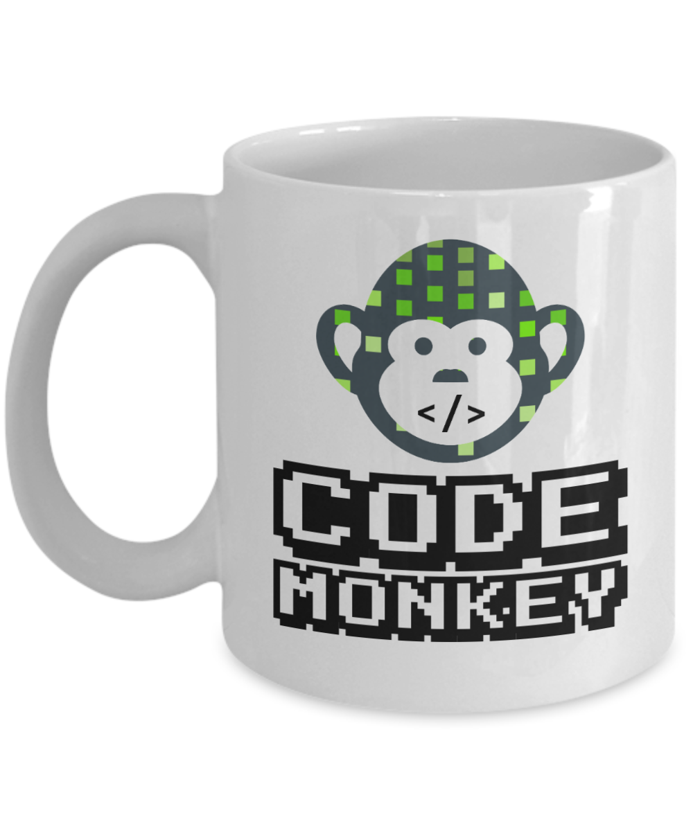 Computer Programming Gifts Coffee Mug Code Monkey Birthday Christmas Gift Idea For Men Women 11 oz or 15 oz