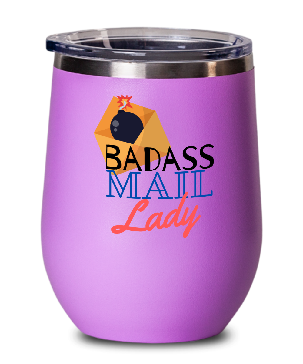 Postal Worker Gifts Badass Mail Lady Birthday Christmas Gift Idea For Women Wine Glass