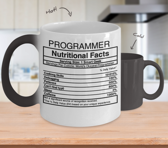 Programming Gifts Programmer Nutritional Facts Birthday Christmas Gift Idea Color Changing Coffee Mug