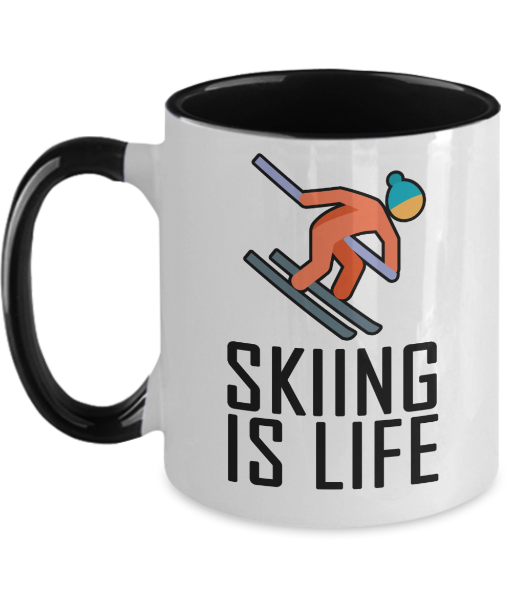 Skiing Gifts Skiing Is Life Birthday Christmas Gift Idea For Men Women Two Tone Coffee Mug 11oz