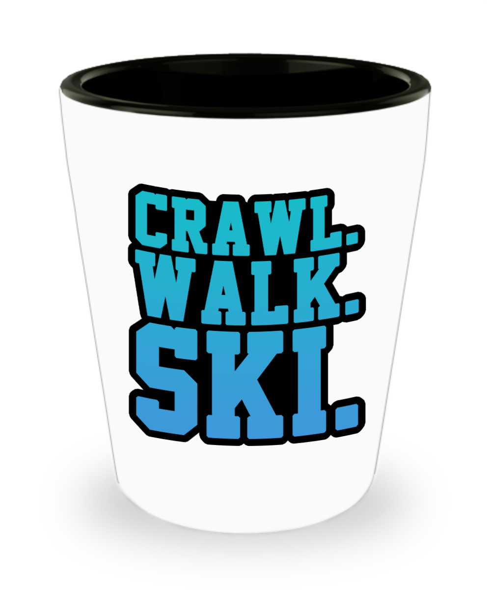 Skiing Gifts Crawl Walk Ski Birthday Christmas Gift Idea For Men Women Shot Glass