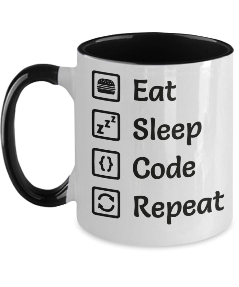 Programming Gifts Eat Sleep Code Repeat Birthday Christmas Gift Idea Two Tone Coffee Mug 11oz