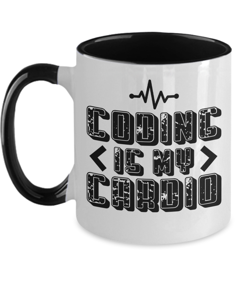 Computer Programming Gifts Coding Is My Cardio Birthday Christmas Gift Idea For Men Women Two Tone Coffee Mug 11oz