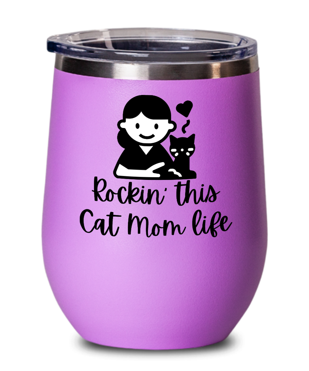 Cat Lovers Gifts Rockin This Cat Mom Life Birthday Christmas Gift Idea For Women Wine Glass