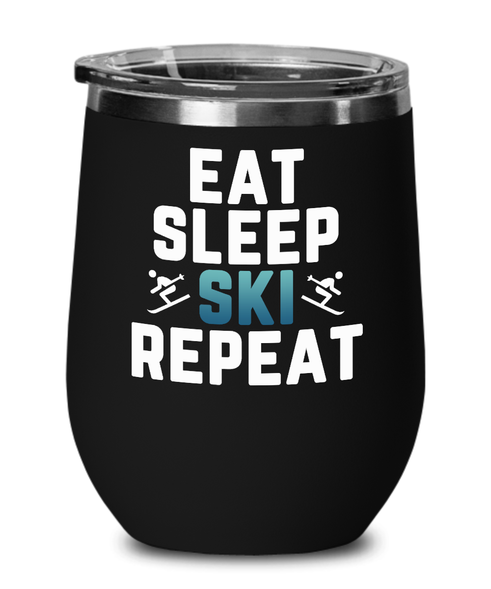 Skiing Gifts Eat Sleep Ski Repeat Birthday Christmas Gift Idea For Men Women Wine Glass