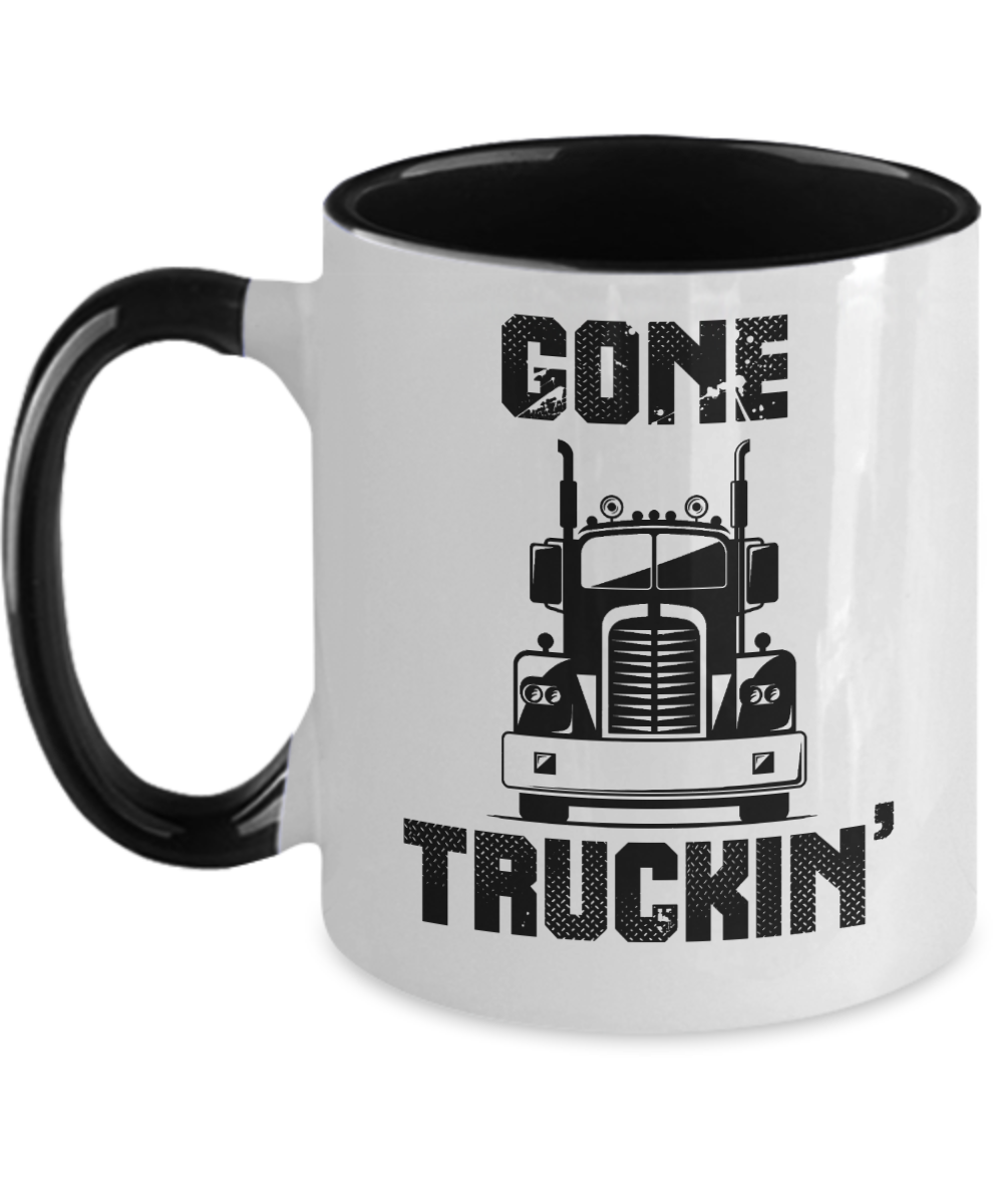 Trucker Gifts Gone Truckin Birthday Christmas Gift Idea For Men Women Two Tone Coffee Mug 11oz